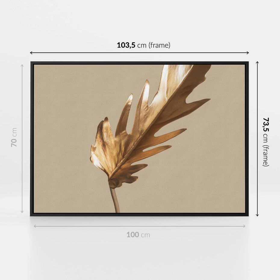 Obraz w ramie 100x70 - Piękno w Detalu - złoty, liść - rama czarna