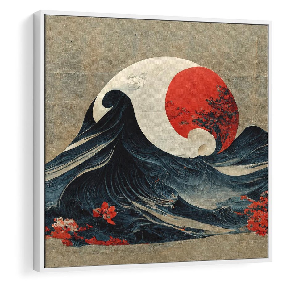 Obraz w ramie 80x80 - Requiem dla marzeń - sztuka japońska, fale oceanu - rama biała