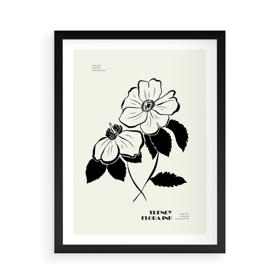 Plakat w ramie 50x70 - Poezja kwiecistej kreski - kwiaty, minimalistyczne - rama czarna