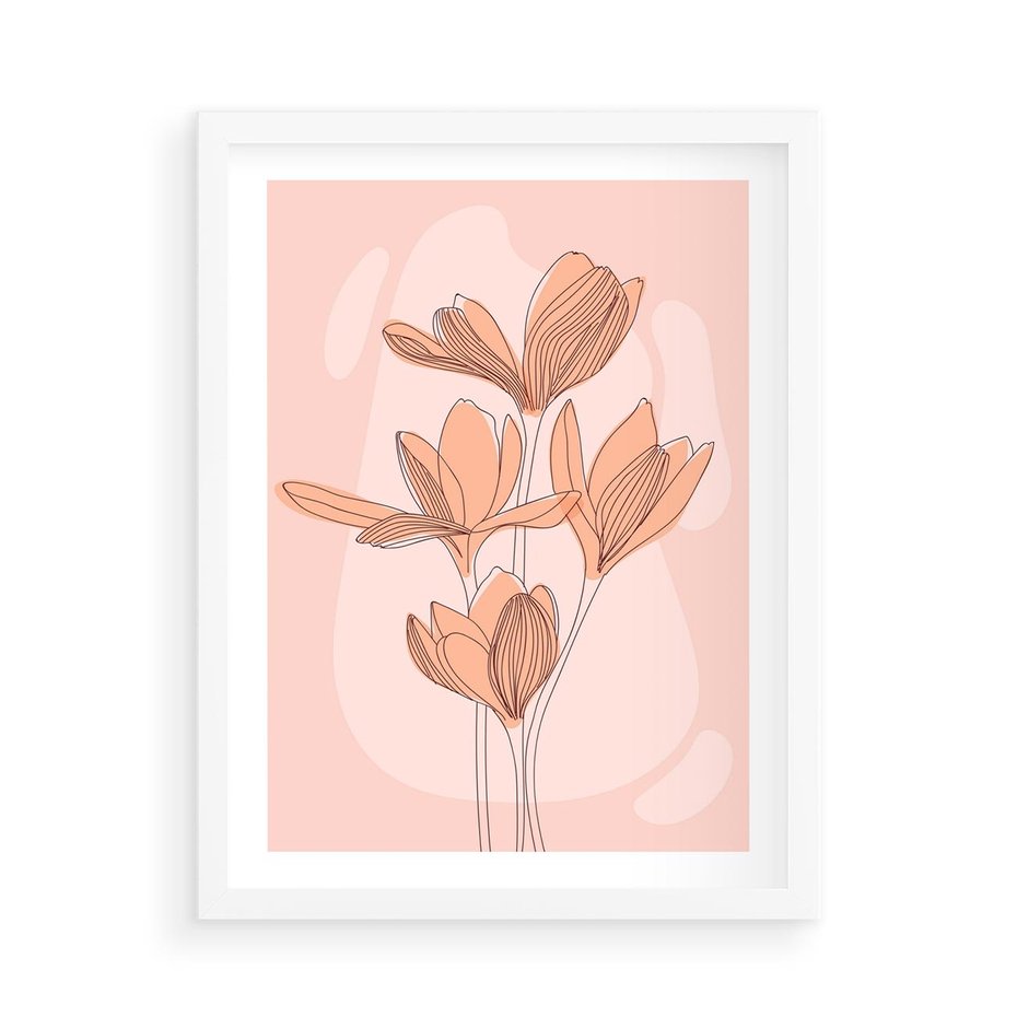 Plakat w ramie 50x70 - Przenikające Kształty - minimalistyczny plakat, pudrowe kwiaty - rama biała