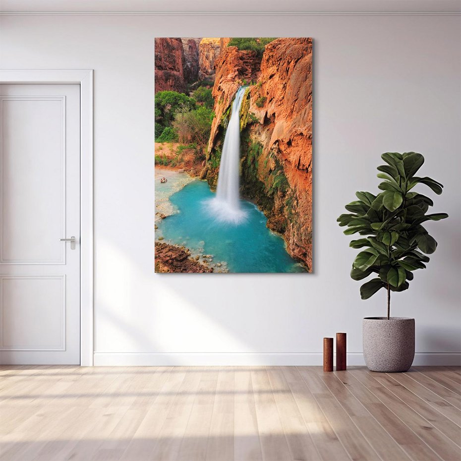 Obraz na płótnie 80x120 - Wodospad wśród majestatycznych gór - wodospad, górski