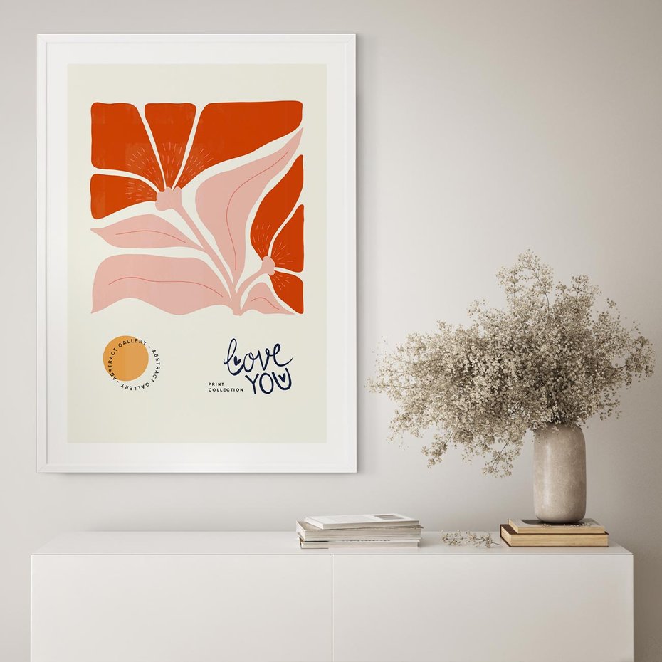 Plakat w ramie 30x40 - Miłość w Kwiatowym Sercu - kwiaty, miłość - rama biała