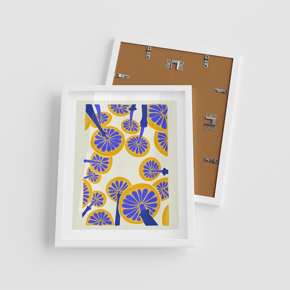 Plakat w ramie 40x50 - Malowane w słońcu - abstrakcyjna kompozycja, grzyby - rama biała