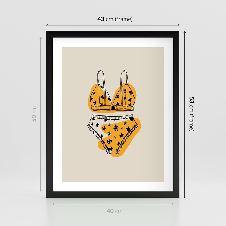 Plakat w ramie 40x50 - Minimalistyczny Szkic Bielizny - minimalistyczna grafika, szkic bielizny - rama czarna