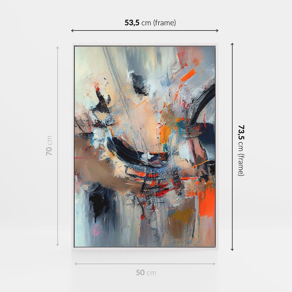 Obraz w ramie 50x70 - Kontrapunkty zatajonych uczuć - dynamiczna abstrakcja, bałagan na płótnie - rama biała