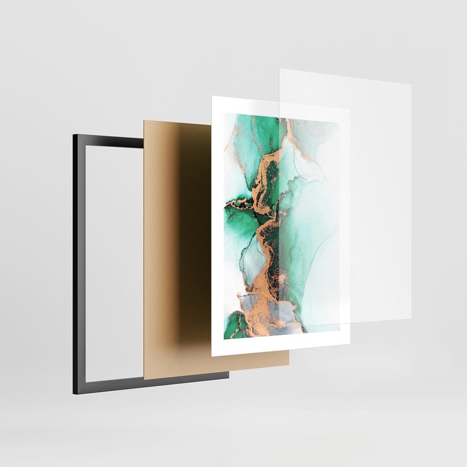 Plakat w ramie 30x40 - Marmur, Zieleń i Złoto - marmur, zieleń i złoto - rama czarna