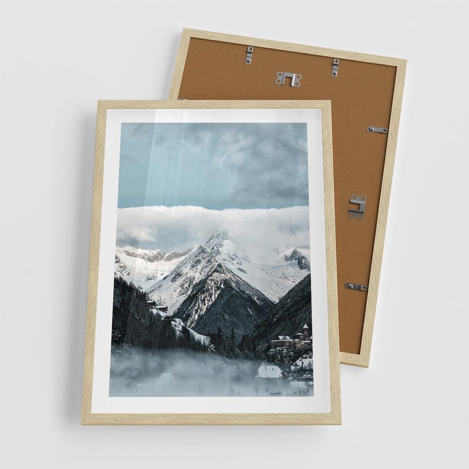Plakat w ramie 50x70 - Magia Zimy w Górach - góry, śnieg - rama drewno
