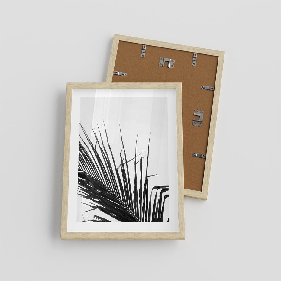Plakat w ramie 30x40 - Sztuka Natury: Monochromatyczna Palma - palma, czarno białe zdjęcie - rama drewno