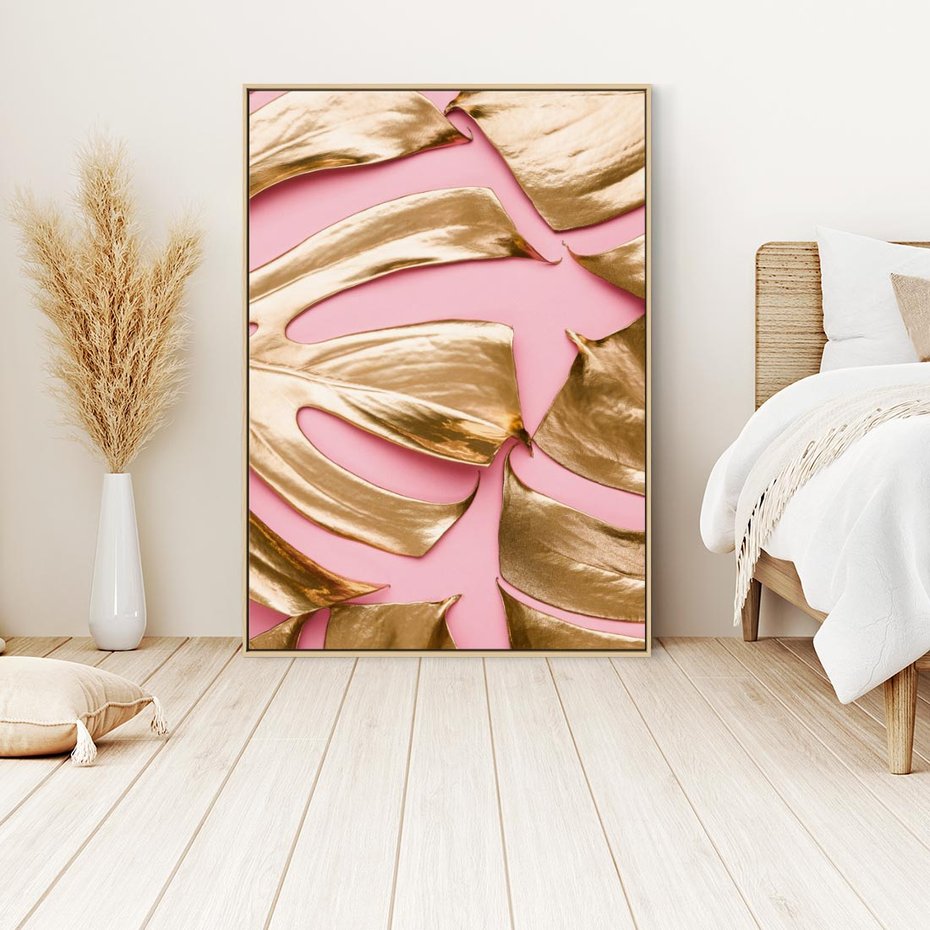 Obraz w ramie 80x120 - Przyjemność w Naturze - złote, liście - rama drewno