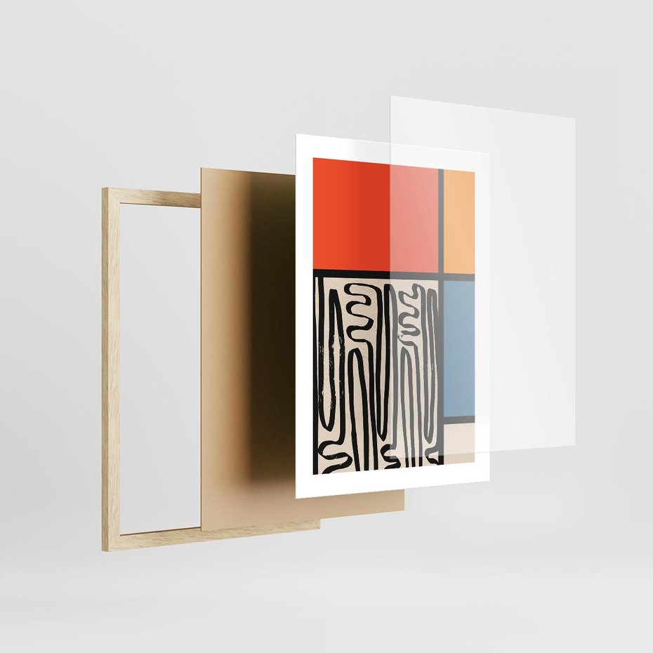 Plakat w ramie 30x40 - Podróżne Wibracje Serca - abstrakcyjny obraz, proste linie - rama drewno