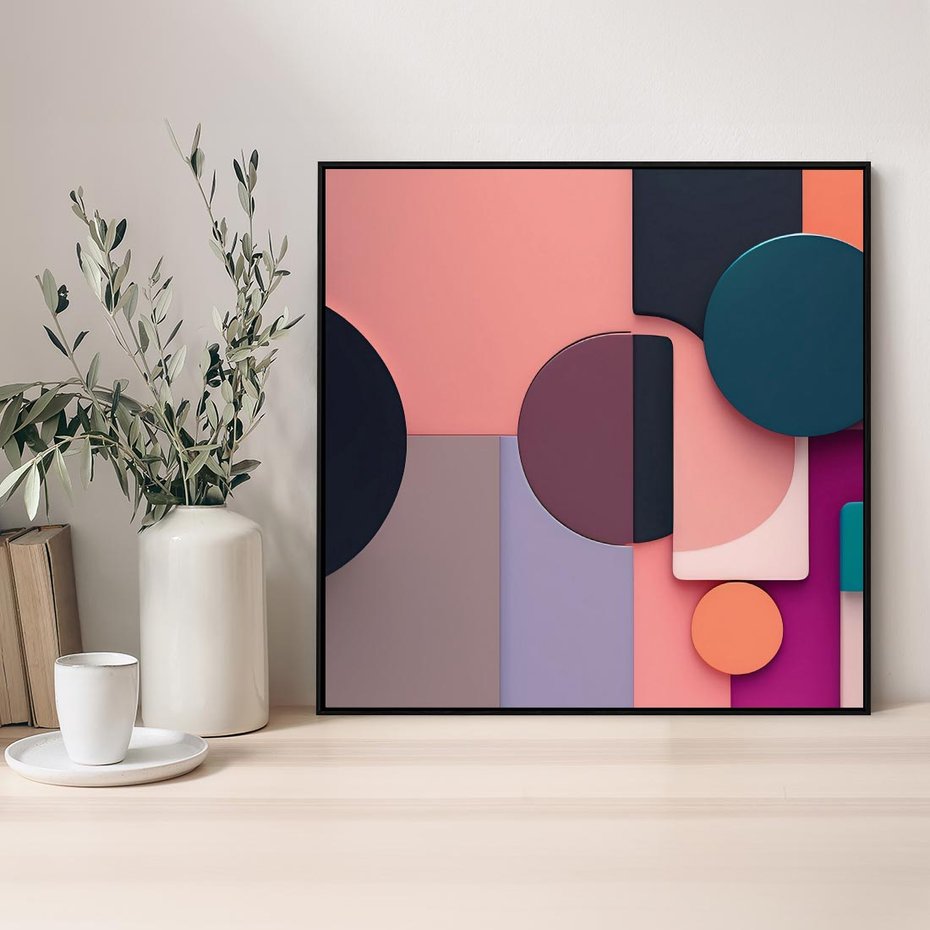 Obraz w ramie 50x50 - Przenikanie przestrzeni czasu - abstrakcja, geometria - rama czarna