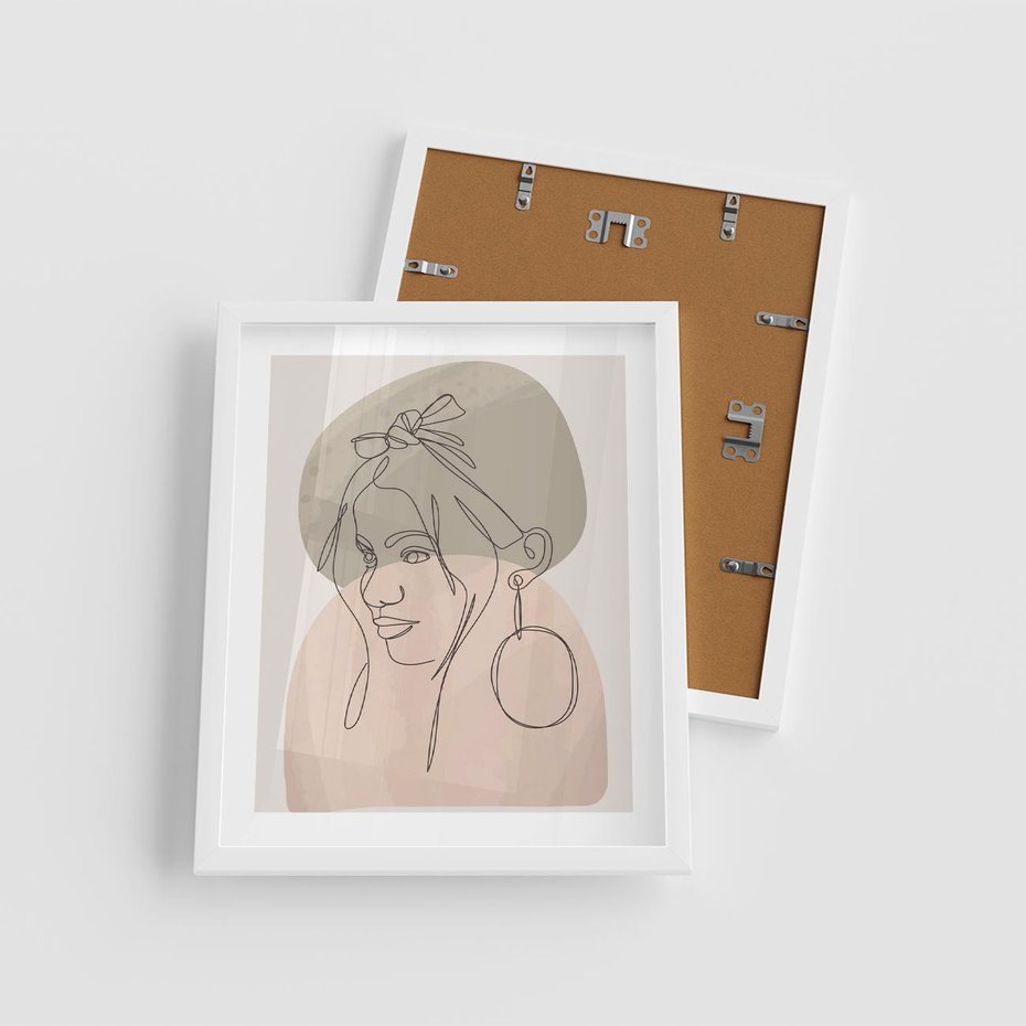 Plakat w ramie 40x50 - Kobieta w Linii: Akwarelowa Harmonia - kobieta one line, grafika - rama biała