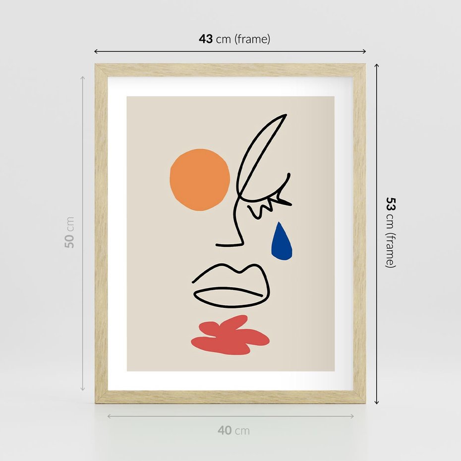 Plakat w ramie 40x50 - Impresje Plam - abstrakcyjny obraz, przypomina twarz - rama drewno