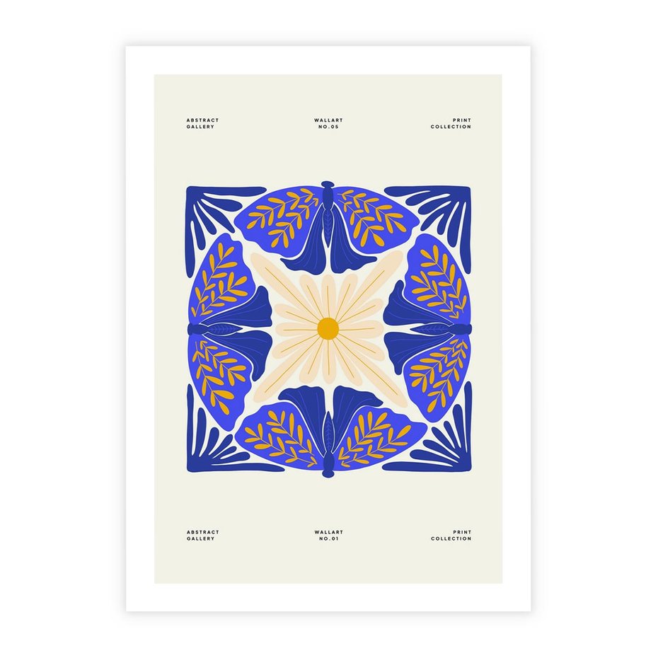 Plakat bez ramy 21x30 - Księga Abstrakcji - abstrakcyjna boho kompozycja, granatowe ćmy