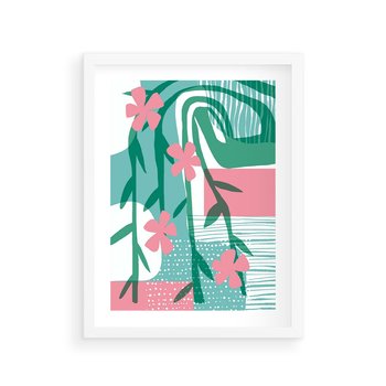 Plakat w ramie 30x40 - Rozkwitające Harmonie Form - abstrakcyjne pastelowe kwiaty, nowoczesna sztuka - rama biała