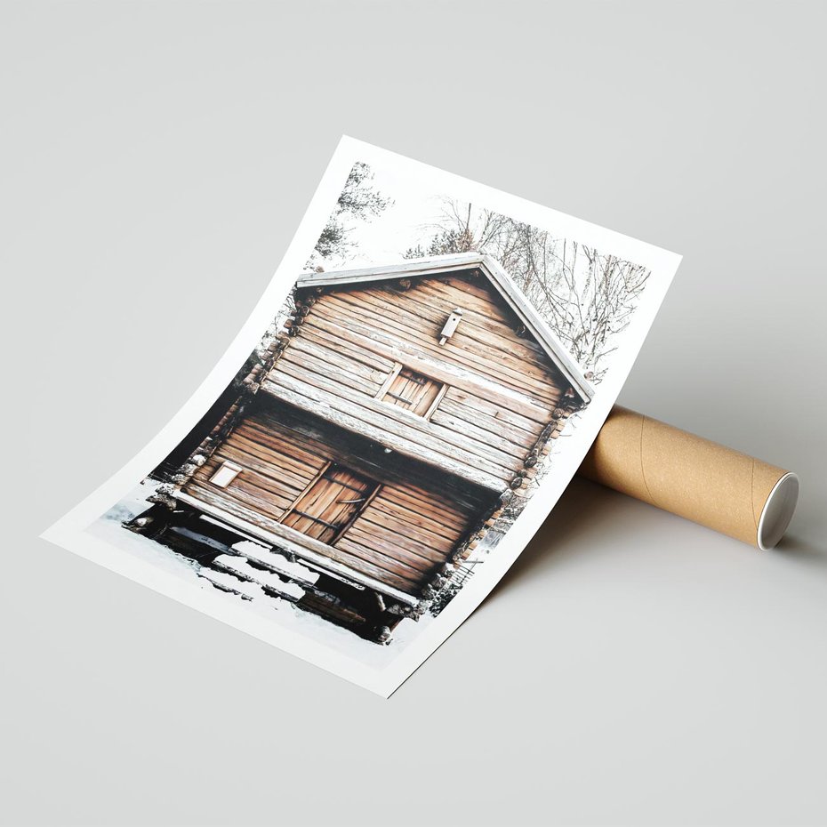 Plakat bez ramy 21x30 - Śnieżny Ustronny Raj - domek w górach, śnieg