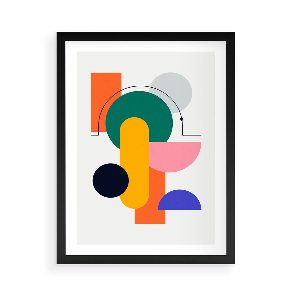 Plakat w ramie 50x70 - Harmonijne Przenikanie Form - nowoczesna sztuka, geometryczna kolorowa grafika - rama czarna