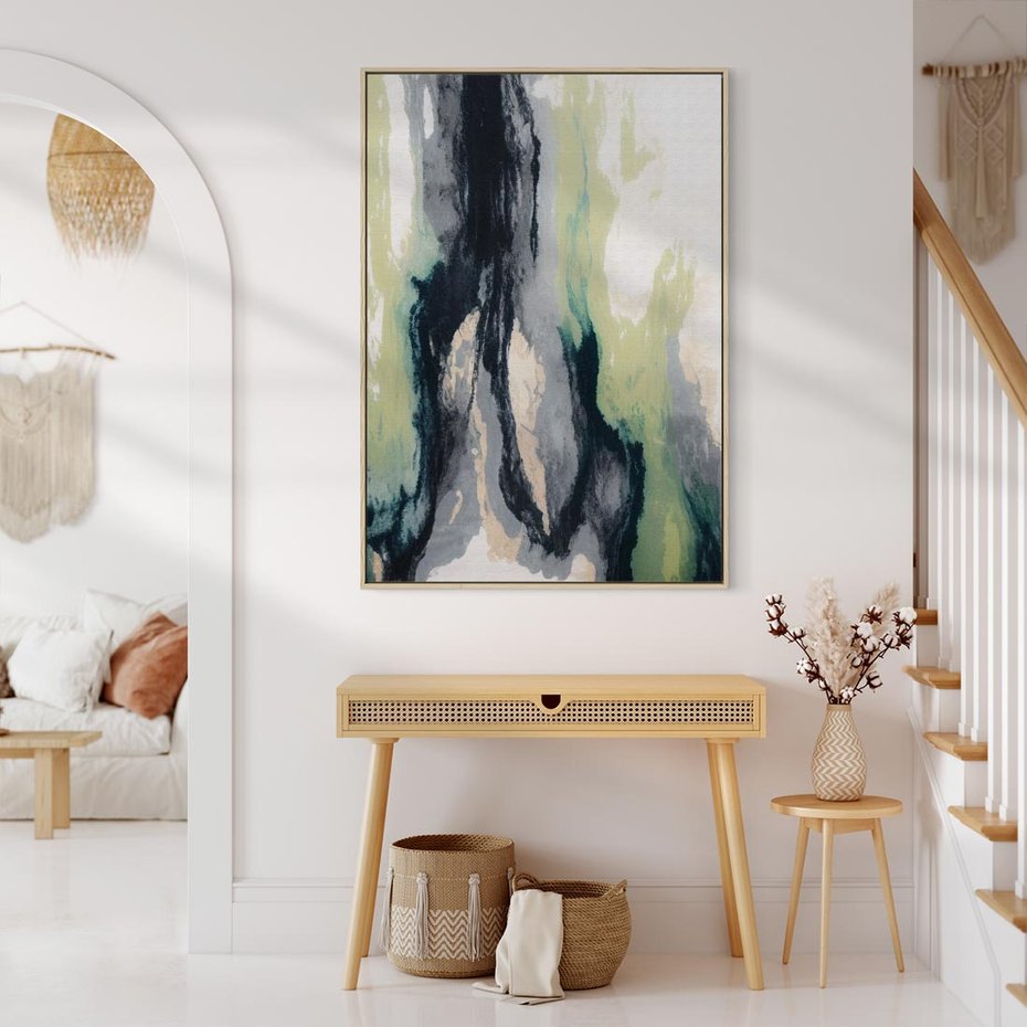 Obraz w ramie 80x120 - Sfumowane zmysły artysty - rozmyte kolory, zieleń - rama drewno