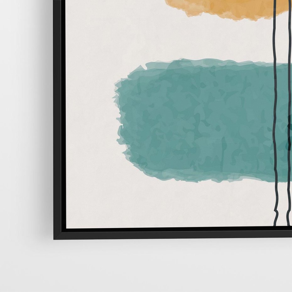 Obraz w ramie 50x50 - Wibracje Barw - abstrakcyjne akwarelowe plamy, nieregularne kreski - rama czarna