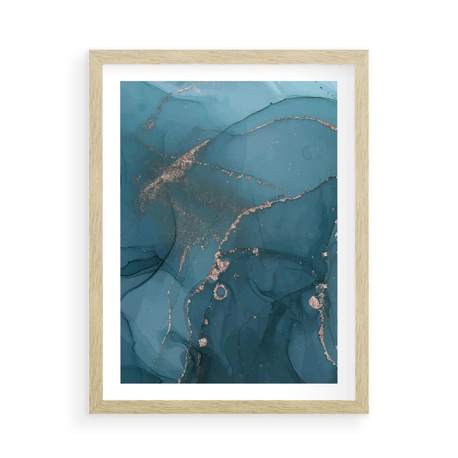 Plakat w ramie 50x70 - Marmurowa Elegancja: Kolory Oceanu - marmur, kolory oceanu - rama drewno