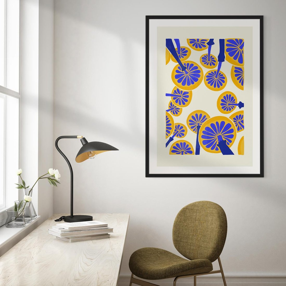 Plakat w ramie 50x70 - Malowane w słońcu - abstrakcyjna kompozycja, grzyby - rama czarna