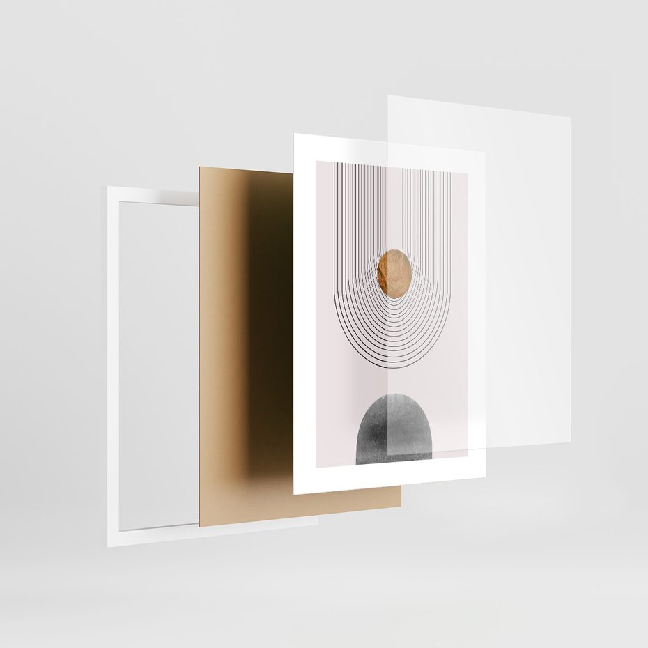 Zestaw obrazy w ramie 40x50 galeria - Złote, geometryczne, nowoczesne - rama biała
