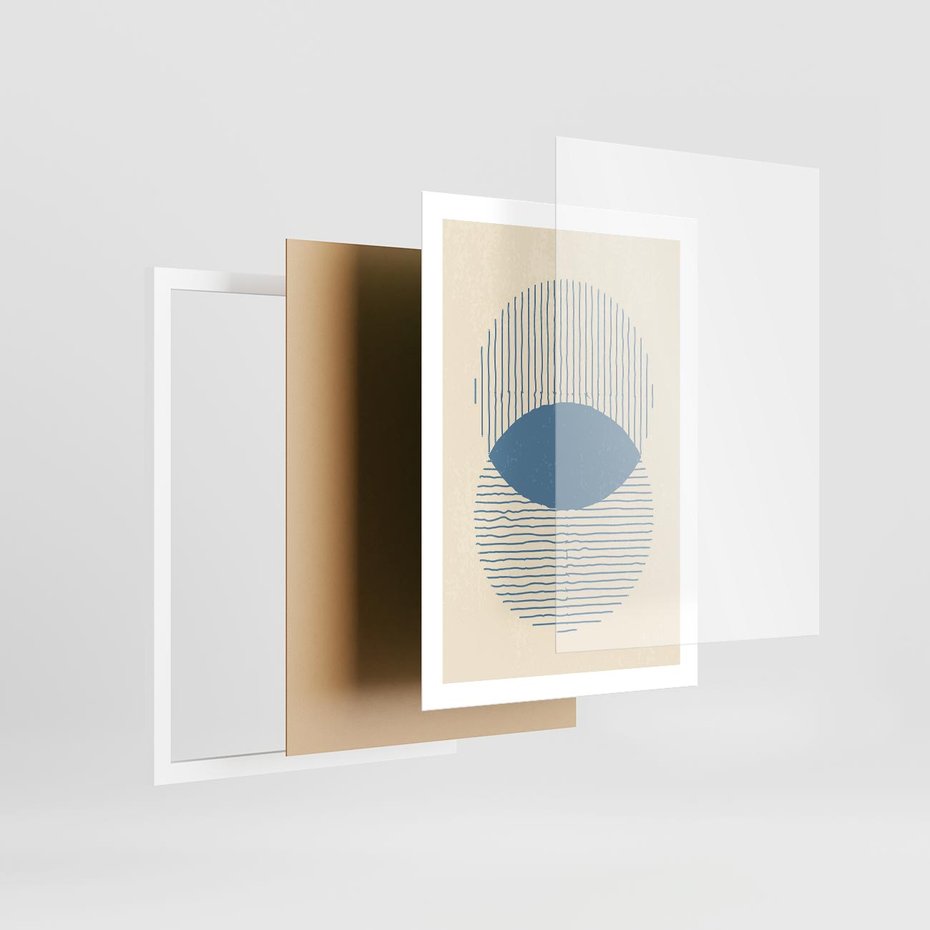 Plakat w ramie 50x70 - Wnętrza Refleksji - geometryczne kształty, koła - rama biała