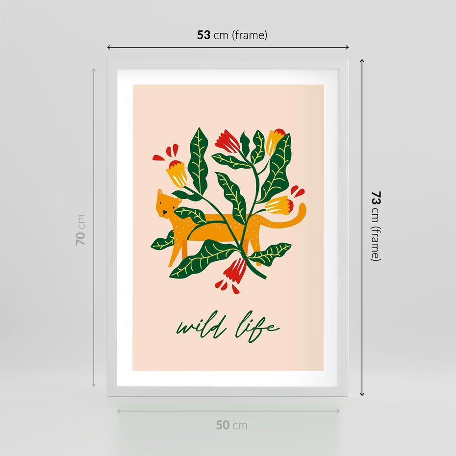 Plakat w ramie 50x70 - Tygrys w Kwiatach - tygrys, plakat - rama biała