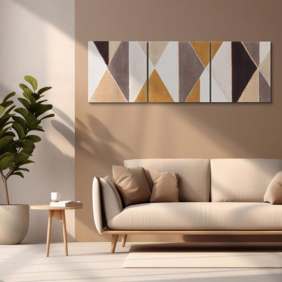 Obraz na płótnie 90x30 - Odblaski niespełnionych marzeń - kompozycja z trójkątów, mix kolorów ziemi