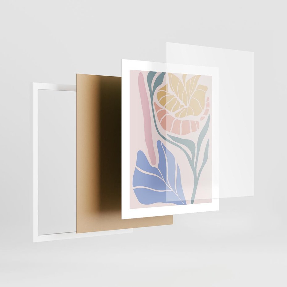 Plakat w ramie 40x50 - Kwiatowe Granice Kształtów - nowoczesny plakat, kwiaty w pastelowych kolorach - rama biała