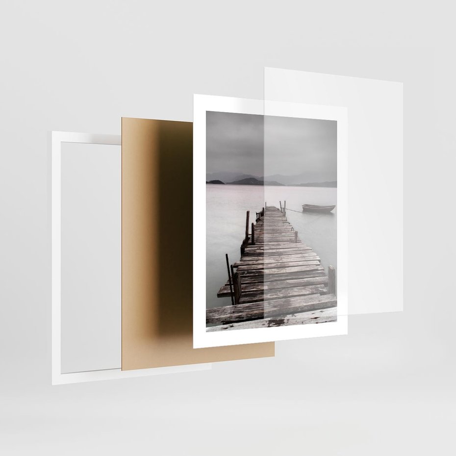 Plakat w ramie 40x50 - Spokój nad Jeziorem - pomost, jezioro - rama biała