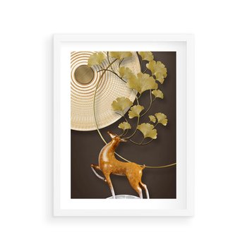 Plakat w ramie 30x40 - Elegancja i Tradycja - złote, liście - rama biała