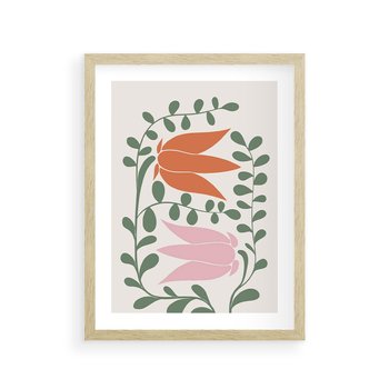 Plakat w ramie 40x50 - Rozkwitające Kontury - plakat, kwiaty - rama drewno
