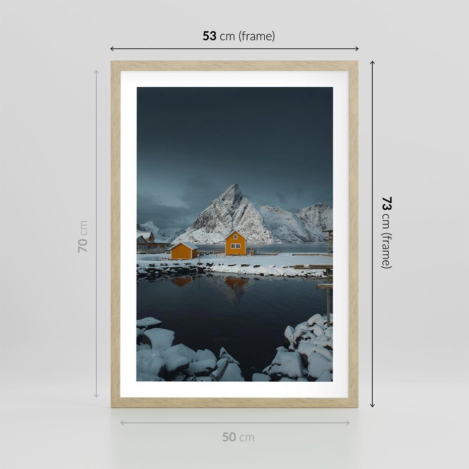 Plakat w ramie 50x70 - Minimalizm i Urok Natury - skandynawskie, domki - rama drewno