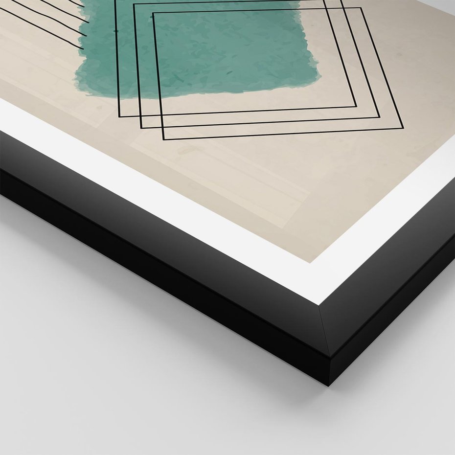 Plakat w ramie 50x70 - Impresje Przestrzeni - akwarelowa plama, geometryczne szkicowane kształty - rama czarna