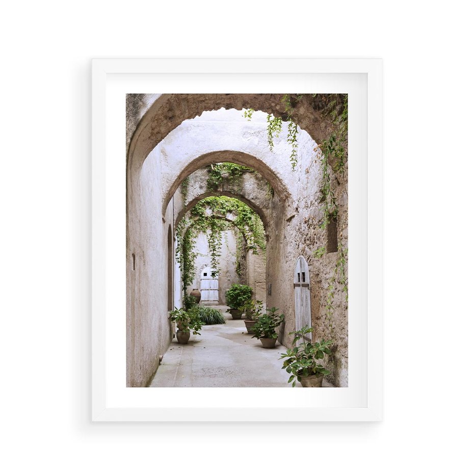 Plakat w ramie 40x50 - Urokliwa Zaułek - klimatyczna, uliczka - rama biała