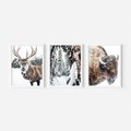 Zestaw obrazy w ramie 50x70 galeria - Jeleń, bizon, zima, retro - rama biała