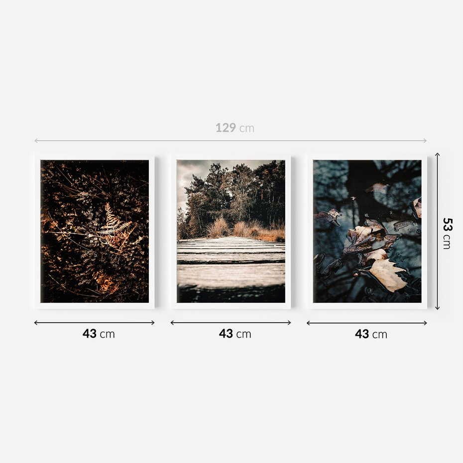 Zestaw obrazy w ramie 40x50 galeria - Jesień, pomost, liście - rama biała