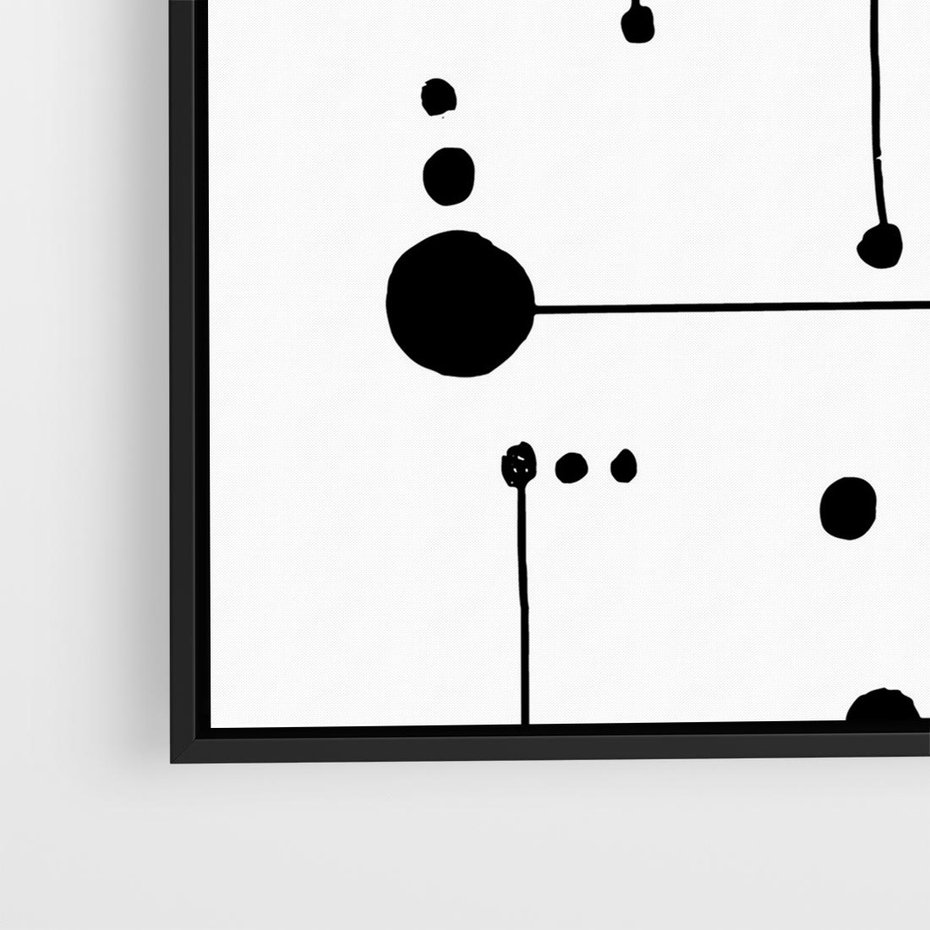 Obraz w ramie 50x50 - Nocne Zawirowania - abstrakcyjny plakat, czarne kropki i kreski - rama czarna