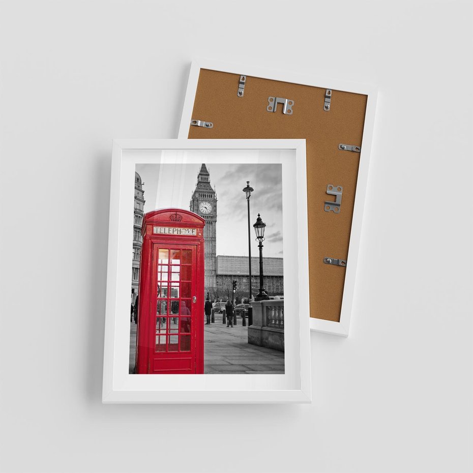Plakat w ramie 30x40 - Budka w Londynie - Londyn, budka - rama biała