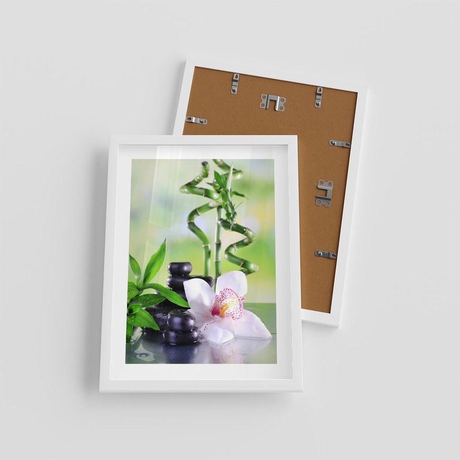 Plakat w ramie 30x40 - Spa pełne kwiatów i relaksu - spa, kwiat - rama biała