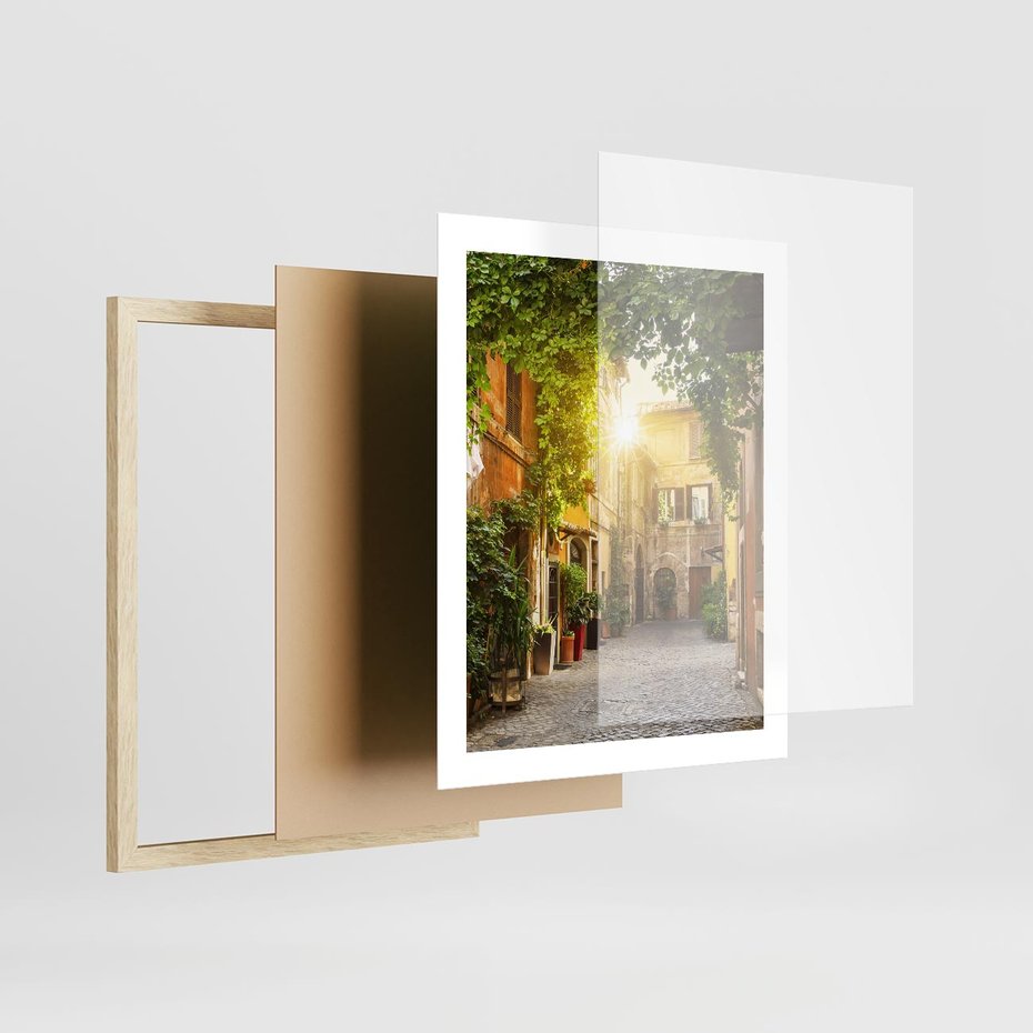 Plakat w ramie 40x50 - Malownicza Wędrówka - uliczka, perspektywa - rama drewno