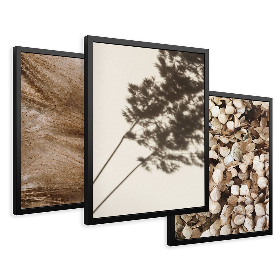 Zestaw obrazy w ramie 50x70 galeria - Boho, suche, kwiaty, trawy - rama czarna