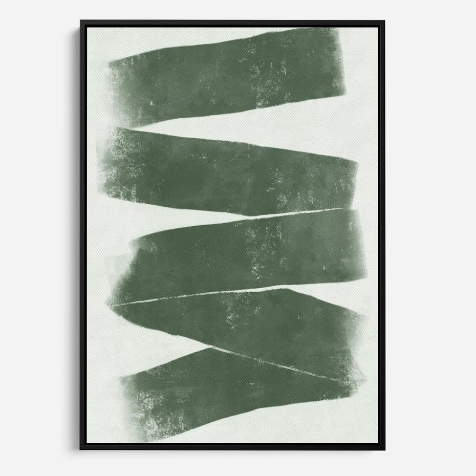 Obraz w ramie 50x70 - Zielone Refleksje - abstrakcja, zgaszony zielony kolor - rama czarna