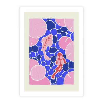 Plakat bez ramy 50x70 - Rzeka Abstrakcji - abstrakcyjna kompozycja, różowe ryby wśród rafy