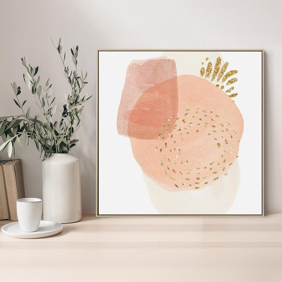 Obraz w ramie 50x50 - Migotliwe Kształty i Plamy - abstrakcyjne akwarelowe plamy, minimalizm - rama drewno