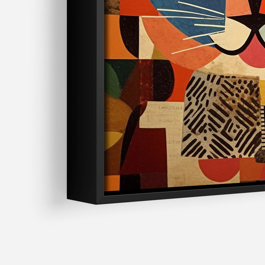 Obraz w ramie 50x70 - Impresje Nieznanych Odniesień - abstrakcyjny obraz olejny, kot - rama czarna