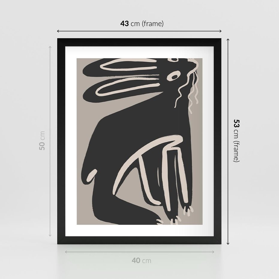 Plakat w ramie 40x50 - Konturujące Struktury - skandynawska sztuka, królik - rama czarna