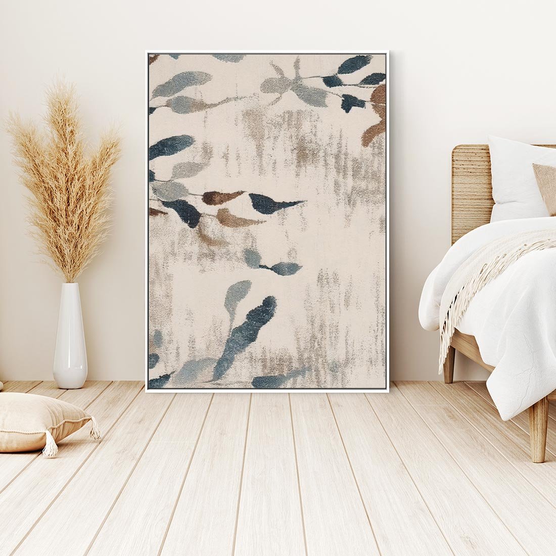 Obraz w ramie 50x70 - Refleksje liściowych barw - abstrakcyjne kształty, przypominają liście - rama biała