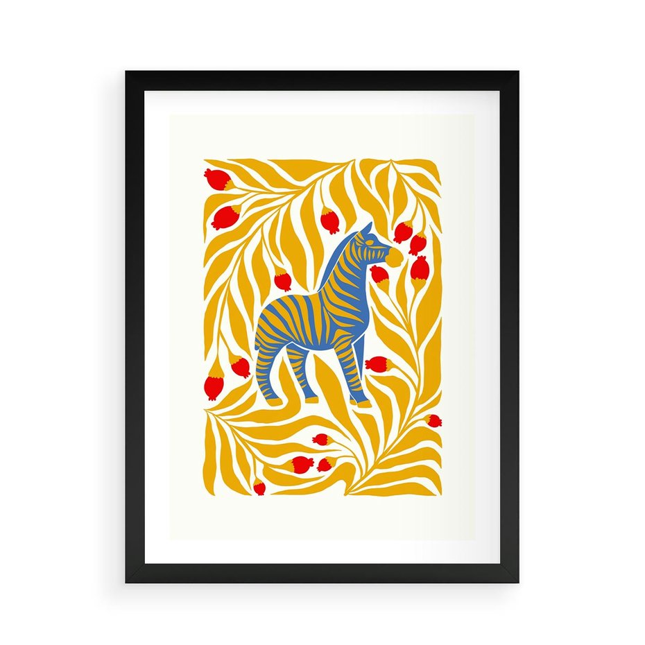 Plakat w ramie 50x70 - Zebra w Nowoczesności - abstrakcyjna nowoczesna grafika, pośrodku zebra - rama czarna
